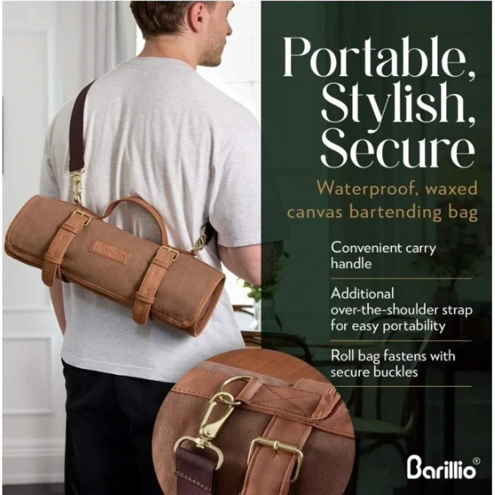 Barillio Bartender Roll Bag Unisex OS Olive Green Waxed Canvas Professional Case